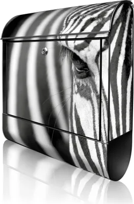 Produktbild von banjado Design Briefkasten Stahl schwarz mit Zeitungsfach pulverbeschichtet "Zebra En Face" 38x46x12,5cm & 2 Schlüssel - Postkasten A4 Einwurf inkl. Montagematerial [BKSCH 12386]