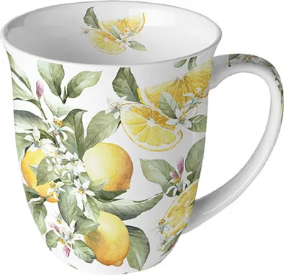 Produktbild von Tasse 10cm Porzellan mit Zitronen Motiv Gelb / Weiß