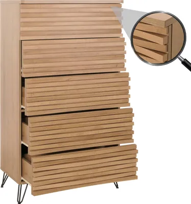 Image de Commode HWC-M49, Armoire Highboard, Design 3D 5 tiroirs MDF métal 145x80x44cm ~ naturel