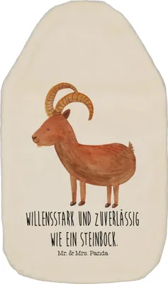 Produktbild von Mr. & Mrs. Panda Bettflasche Sternzeichen Steinbock - Weiß - Geschenk, Ziege, Wärmflaschen, Wärmflasche mit Bezug, Geburtstag Januar, Wärmekissen, Steinböcke, wärmebeutel