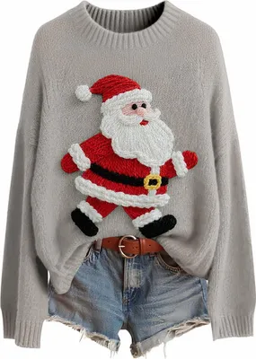 Image de Pulls de Noël ASKSA pour femmes,Pulls tricotés col rond Sweater Automne Hiver Chaud Pull tricoté de Noël (A-Gris,XXL)