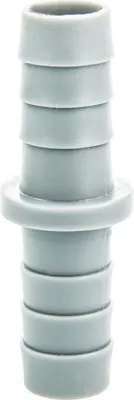 A close-up studio shot of a gray plastic hose connector.