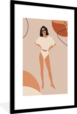 Produktbild von MuchoWow® Gerahmtes Poster Sommer - Frau - Pastell 60x90 cm - Poster mit Schwarzem Bilderrahmen Wandposter Rahmen Foto Bilder - Dekoration - Wandposter Wohnzimmer - Hochwertig