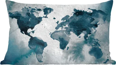 Produktbild von MuchoWow® Zierkissen Sofakissen Wohnzimmer Dekokissen 50x30 cm Weltkarte - Abstrakt - Aquarell - Wohnzimmerdekoration - Polster mit Photo