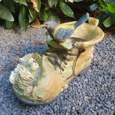 Produktbild von Gartenfigur Pflanzschuh mit Vogelnest zum bepflanzen 13 cm