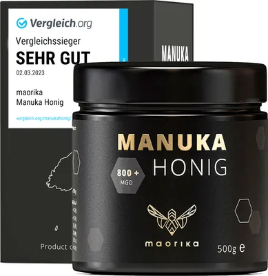 Produktbild von Manuka Honig 800 MGO - 500g im Glas (lichtundurchlässig, kein Plastik) - Original aus Neuseeland - maorika