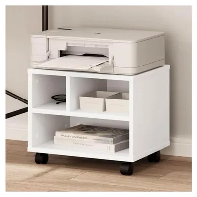 Produktbild von Druckerständer mit Rollen und Stauraum, Druckertisch für Büro und Arbeitszimmer, Druckerhalter in Weiß
