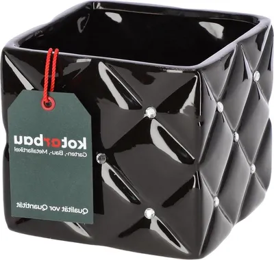 Productafbeelding van Glamour bloempot van keramiek, 14 x 14 x 13 cm, met zirkonia, vierkante plantenpot, zwarte sierpot, bloembak, bloembak voor kamerplanten, decoratieve pot voor planten, tuinpot