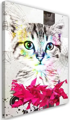 Produktbild von Leinwandbild abstrakte katze und formen 40x60 cm Feeby rosa wandbild bereit zum aufhängen