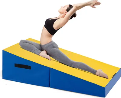 Produktbild von GOPLUS faltbare Gymnastikmatte, schräge Trainingsmatte, tragbare Yogamatte mit Neigungswinkel & Griff, Weichbodenmatte Übungsmatte rutschfest, Blau