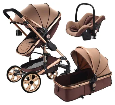 Produktbild von Kombi-Kinderwagen mit Babyschale, 4-Rad Babywagen, faltbar, verstellbar, Hochsitz-Design, EVA, Khaki