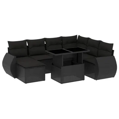 Produktbild von Modulares Gartenmöbel-Set, 8-teilige Loungemöbel mit verstellbarem Tisch, Poly Rattan, UV-beständig, Schwarz, inkl. Kissen mit waschbaren Bezügen