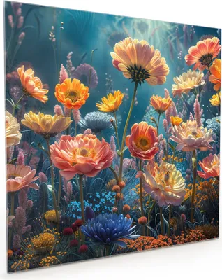 Produktbild von Küchenrückwand Spritzschutz Glas mit Motiv Blumengarten 40 x 40 cm
