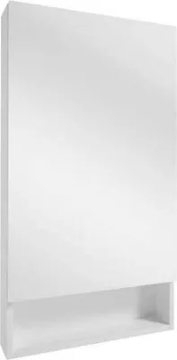 A white bathroom cabinet with a mirror and a shelf.