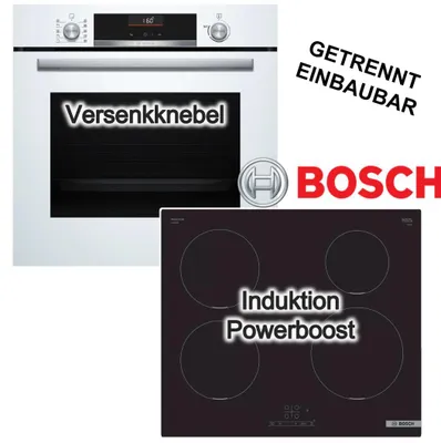 Produktbild von Herdset BOSCH Backofen 3D Heißluft  AirFry weiß + Induktionskochfeld PowerBoost Touch