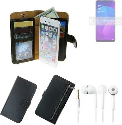 Produktbild von TOP SET Handy Hülle Schutz Hülle kompatibel mit Oppo F11  schwarz aus Kunstleder + Kopfhörer Smartphone Tasche vollwertige Geldbörse  K-S-Trade®