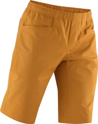 Kletter- und Boulderhosen "Me Dojo Shorts" von Edelrid in senfgelber Farbe mit elastischem Bund und zwei Taschen.