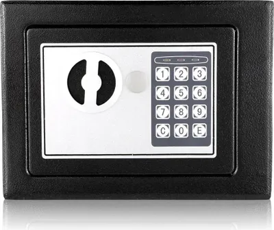 Produktbild von Kompakter Tresor - Digitaler Safe mit Tastatur - Schnellöffnung - Für Zuhause und Büro - Für Münzen, Dokumente, Bargeld - Schwarz
