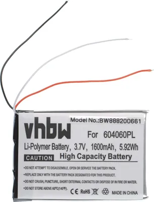 Produktbild von vhbw Akku Ersatz für Becker 604060, 604060PL für GPS Navigation Navi (1600 mAh, 3,7 V, Li-Polymer)