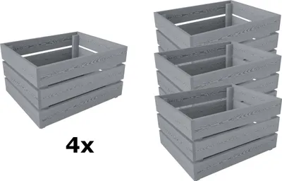 Produktbild von Lermowood Holzkisten 4x Box0542 50 x 40 x 28cm Grau | Dekokisten aus Holz Massive Holzkiste Regalkiste Weinkiste
