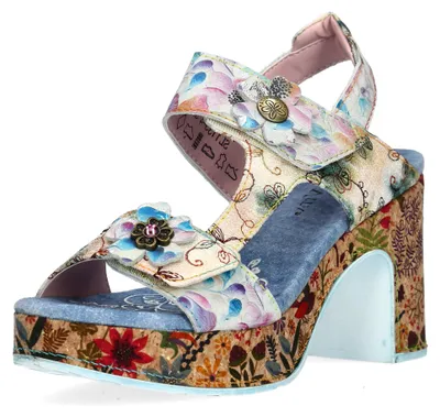 Produktbild von Laura Vita Damen pastell Korkoptik Floralprint Sandalette HECALO 14, Größe:41 EU, Farbe:Blau
