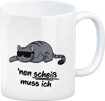 Produktbild von nen Scheiß muss ich Kaffeebecher mit coolem Katzen-Motiv