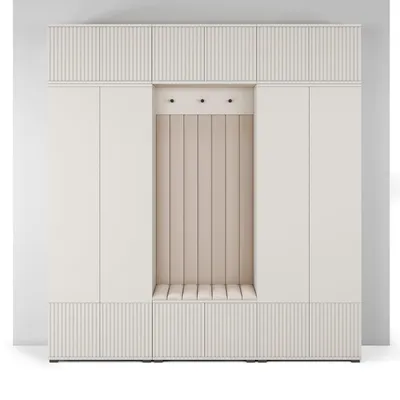 Produktbild von Garderoben-Set Ritmo version 3 – gefräste Kleiderschrank mit Polsterplatten, Schuhschrank, für Flur und Eingangsbereich (cashmere, Trinity 02)