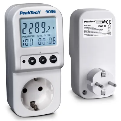 Produktbild von PeakTech P 9036 Energiekostenmessgerät – 0,1 W Auflösung, beleuchtetes LCD, präzise Verbrauchs- und Kostenmessung