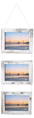 Fotocollage für 3 Fotos, MDF-Holz, Glas, Weiß Vintage, 3x13x18 cm