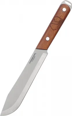 A single butcher knife with a wooden handle is shown against a white background.