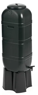 Produktbild von Regenfass Set mit Standfuß und Regensammler, 100 L, Schwarz