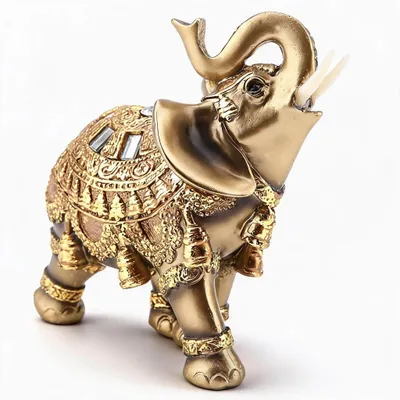 Imagen del producto de Estatua de elefante en estilo Feng Shui, color dorado, de aproximadamente 20 cm, ideal para decorar el hogar