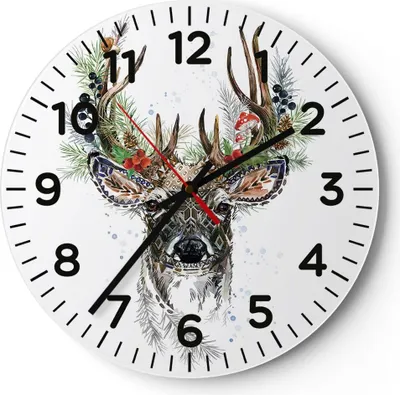 Produktbild von Wanduhr - Rund - Glasuhr - Surrealismus Hirsch Boho - 40x40cm - Schleichendes Uhrwerk - Lautlos - zum Aufhängen bereit - Dekoration Modern - Wanddekoration aus Glas - C4AR40x40-4486