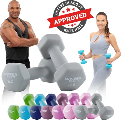 Produktbild von Miweba Sports Profi Neopren Hantel NKH100 | Hantelset - Kurzhanteln - Hexagon - Home Workout - Krafttraining - Anti Rutsch Oberfläche (Grau 2x 3,0 Kg)
