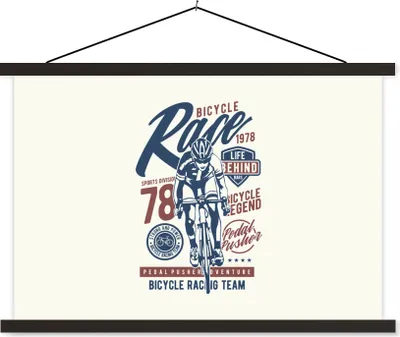 Produktbild von MuchoWow® Textilposter Straßenradsport - Rennen - Vintage 90x60 cm mit schwarzem Rahmen - Aufhängungssatz