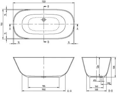 Produktbild von Villeroy & Boch Q155ANH7F200V01 Badewanne Theano 1550x750x506mm Solo