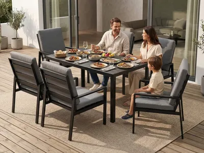Produktbild von MeXo Gartenmöbel Set 6 Personen Aluminium, 7-teilig mit Esstisch, wetterfestes Outdoor Set
