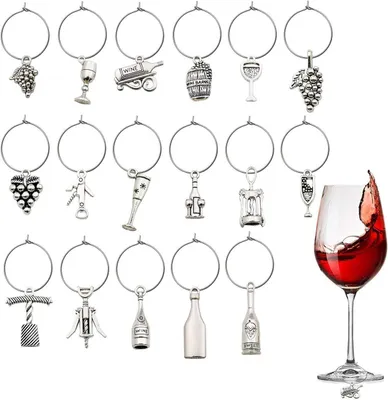 Productafbeelding van Craft Supplies Wijnglas Charms Markers Wijnproeverij Party Decoratie Levert Gift met 25mm Sterke Rvs Wijnglas Charm Ringen
