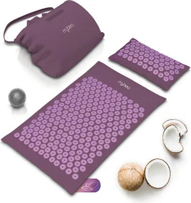 Produktbild von MyBeo Akupressurmatte mit Kissen + Massageball gegen Nacken und Rückenschmerzen, Akupressur Set, 71 x 44cm, Rosa
