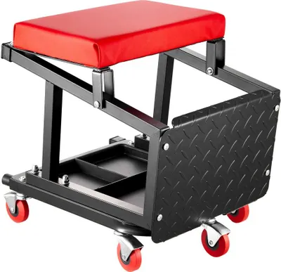 Produktbild von Rollbarer Mechanikerhocker, Arbeitssitz 136kg, Tritthocker, 360° Drehbar - Robuster Werkzeugsitz für Werkstatt und Garage