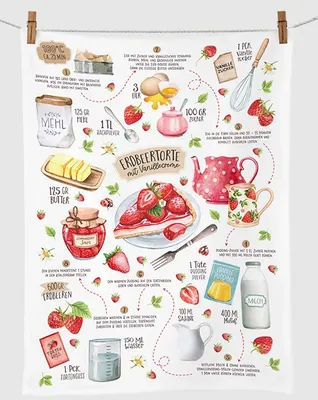 Produktbild von Geschirrtuch Erdbeerkuchen, Erdbeeren Rezept, Geschirrtücher Mitbringsel Geschenkidee