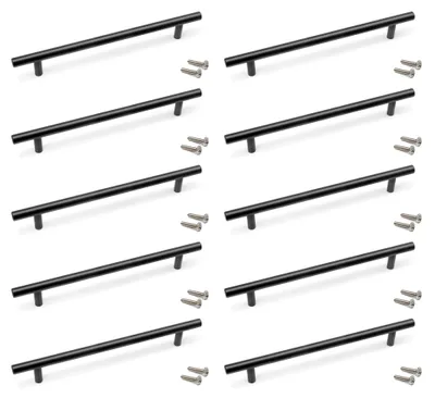 Image de Lot de 10 poignées pour meubles Orlando -  L336mm -  entraxe 256mm -  Acier -  Peint en noir