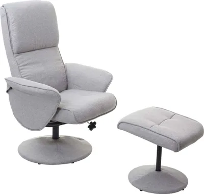 Obrázek produktu pro Relaxační křeslo Helsinki, TV křeslo Relaxační polohovatelné TV křeslo s taburetem  Látka/textil, světle šedá