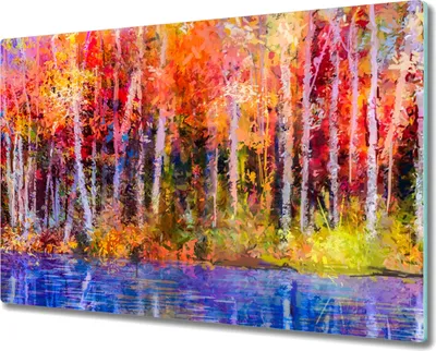 Produktbild von Coloray Hackbrett Kochplattenabdeckung Herdabdeckplatte 80x52 cm Schneidebrett Küchenbrett - Bunte Baummalerei