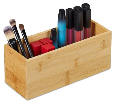 Produktbild von Aufbewahrungsbox Organizer Bambus - 9,5 x 23 x 9 cm - Natur - Ohne Deckel - Für Schreibtisch und Badezimmer
