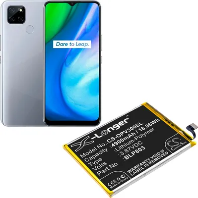 Produktbild von Akku für OPPO V3, V11, V13 Li-Polymer, 3,87V, 5000mAh, 19,35Wh ersetzt BLP803