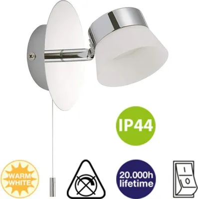 Produktbild von Badleuchte Briloner "SURF" Wandleuchte mit Zugschalter IP44 chrom LED 4,5W