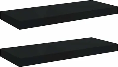Two black shelves are shown against a white background.