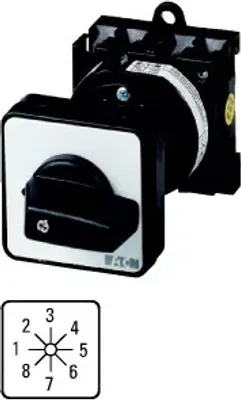 Produktbild von Eaton Stufenschalter, T0, 20 A, Zwischenbau, 4 Baueinheit(en), Kontakte: 8, 45 °, rastend, ohne 0-Stellung, 1-8, Abwicklungs Nr. 8235 083940