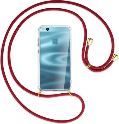 Produktbild von Handykette Backcover-Schutzhülle mit Band (Metall goldfarben) für Huawei P10 Lite - dunkelrot